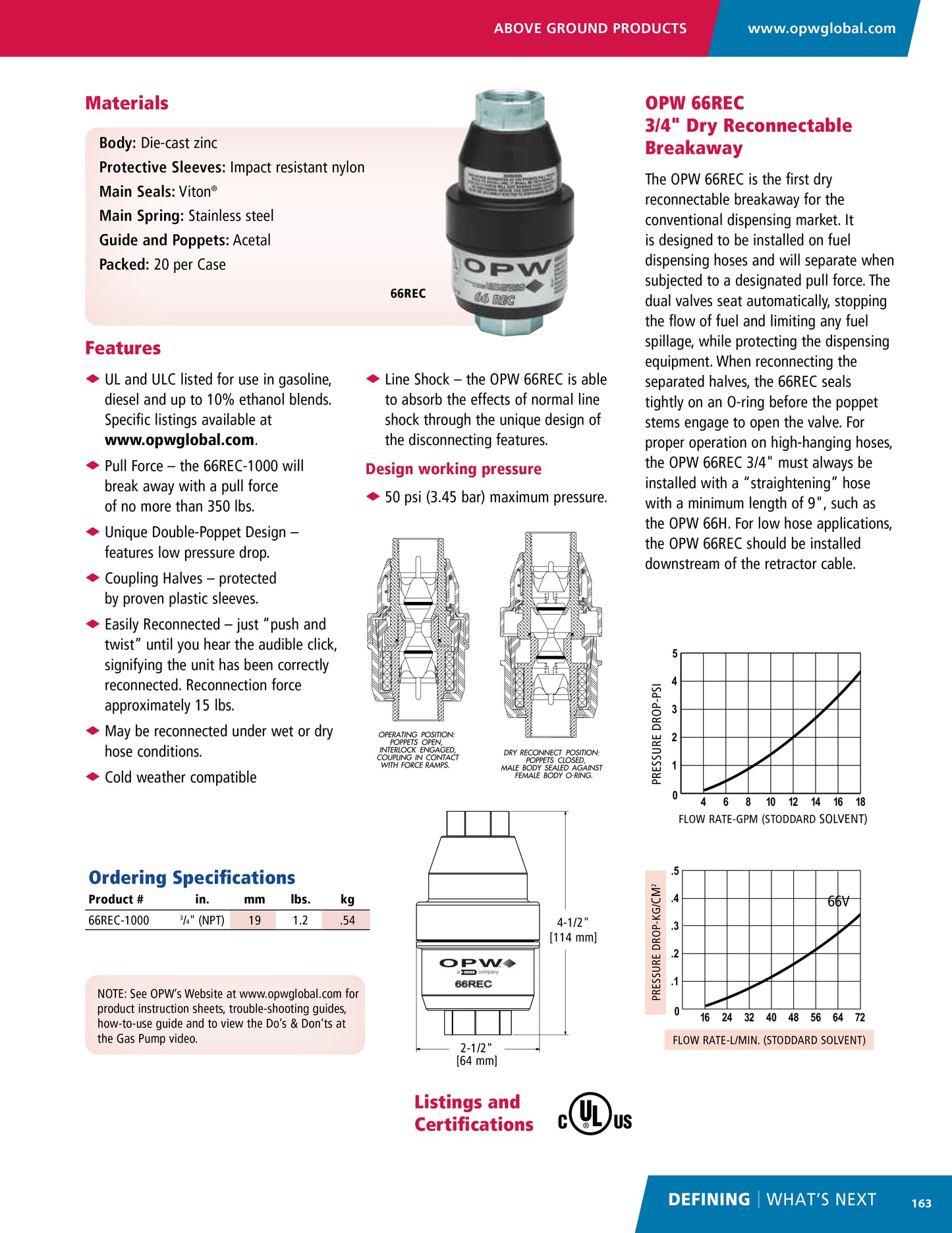 OPW FC 66REC-1000 3/4" Dry Reconnectable Breakaway,