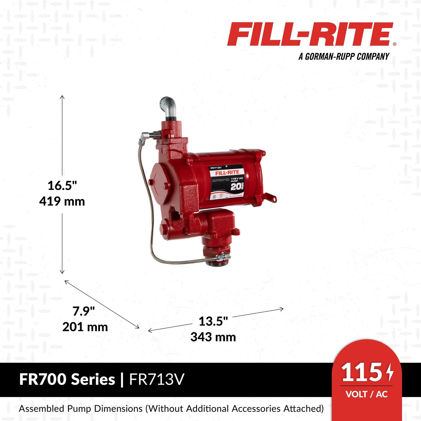Fill-Rite FR713V 115v AC 20 GPM Remote Fuel Transfer Pump