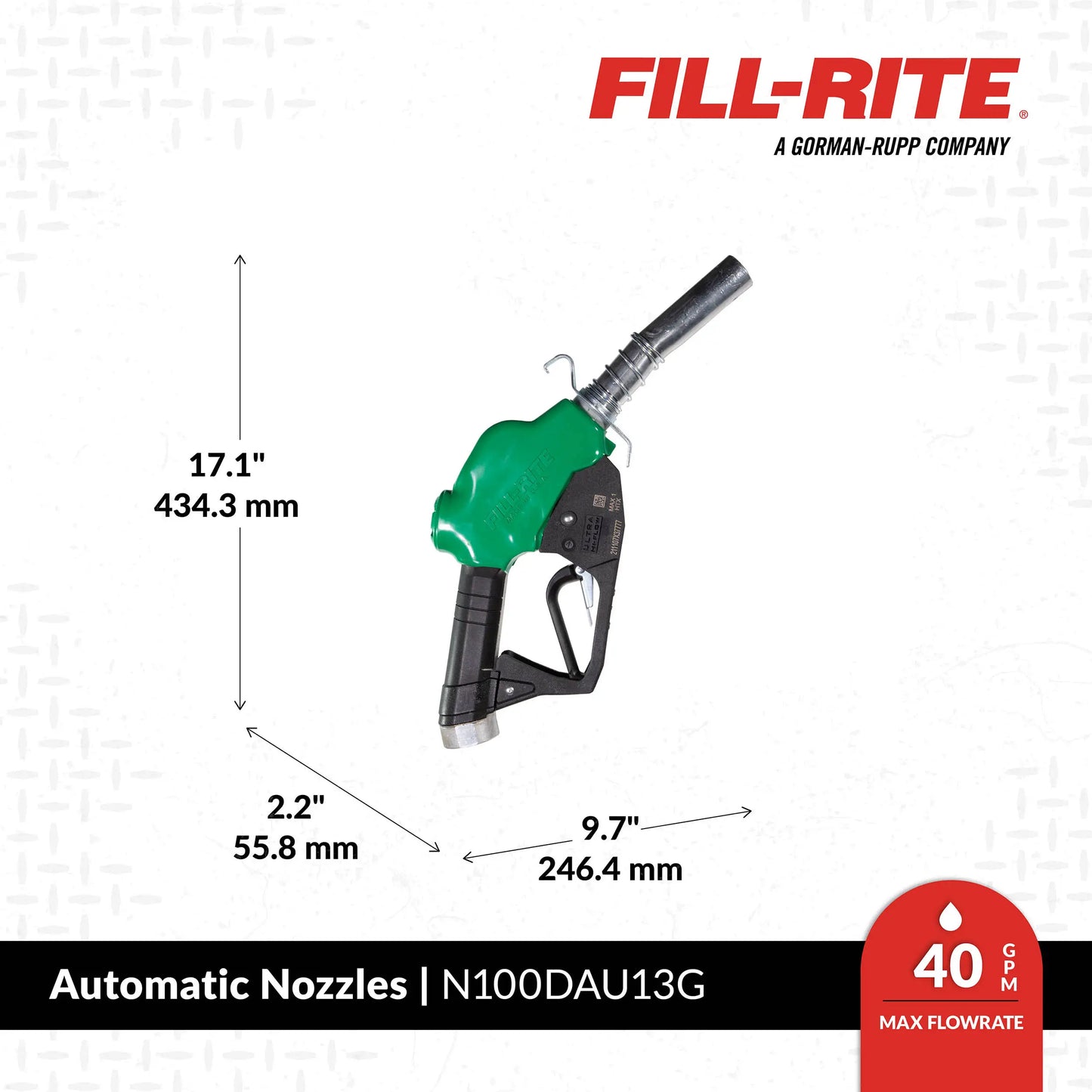 Fill-Rite N100DAU13G Ultra High Flow 1" Nozzle Green