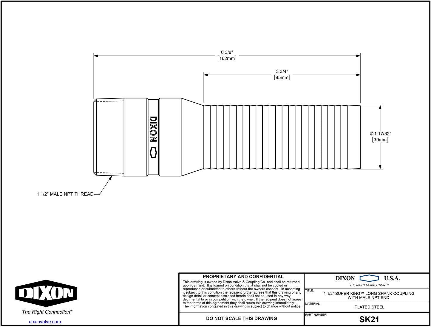 Dixon SK21 1-1/2" Super King Nipple Plated