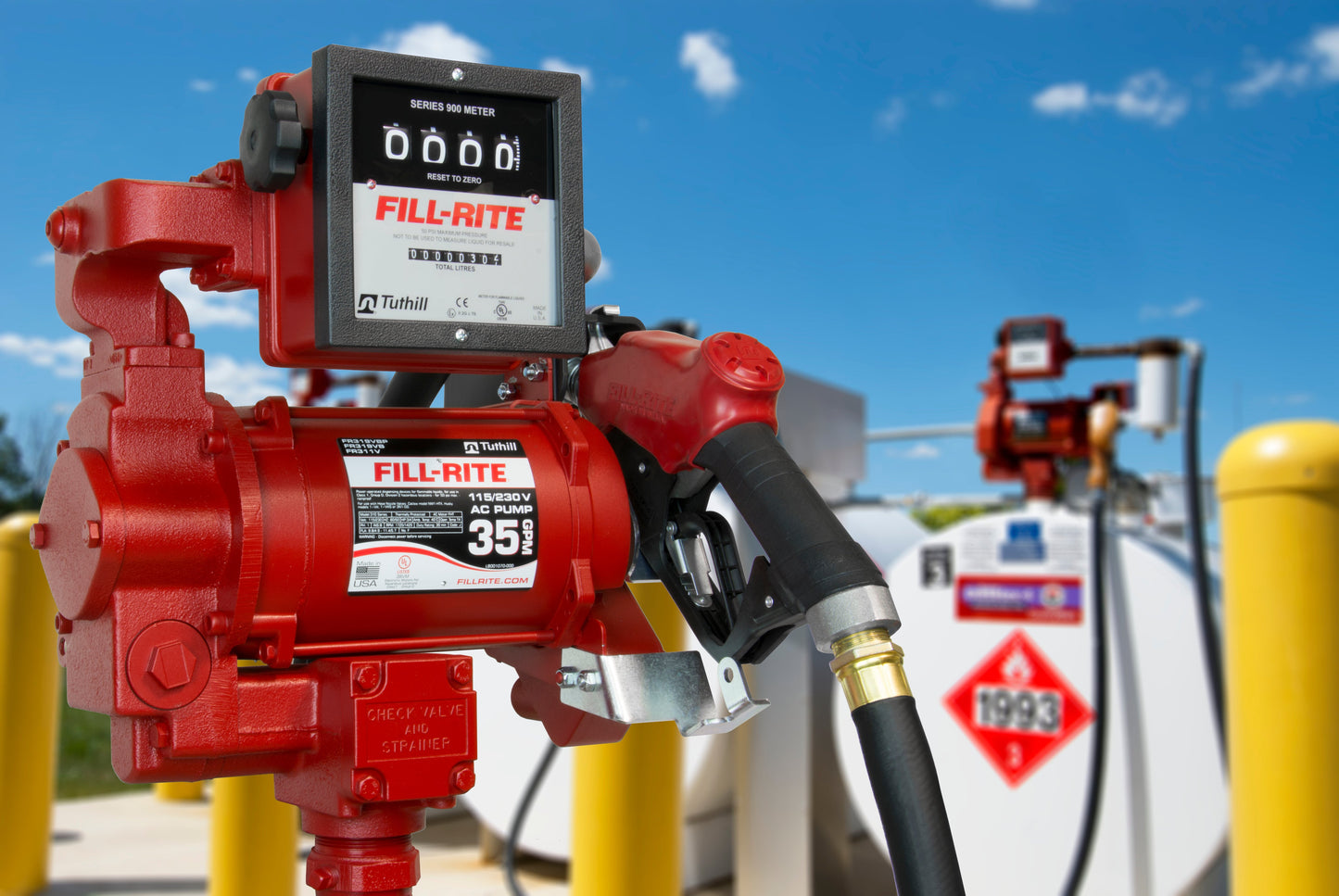 Fill-Rite FR311VB 115/230V Fuel Transfer Pump w/Meter with 1"x18' Discharge Hose, Automatic Nozzle 30GPM