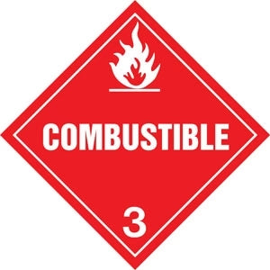Decals For Truck - 10.75" Square Truck Placard- "Combustible" Class 3