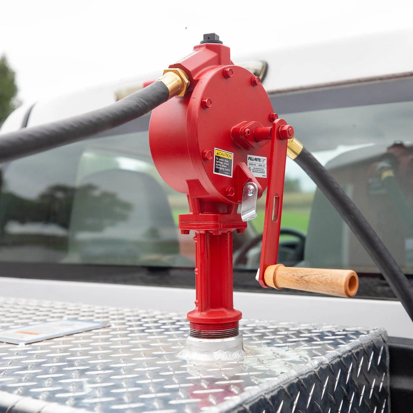 Fill-Rite FR112 Rotary Hand-Operated Fuel Transfer Pump with Nozzle Spout, 3/4" x 8' Hose, 1" Telescoping Steel Suction Tube(20"-34.5"), 2" Bung Mounted