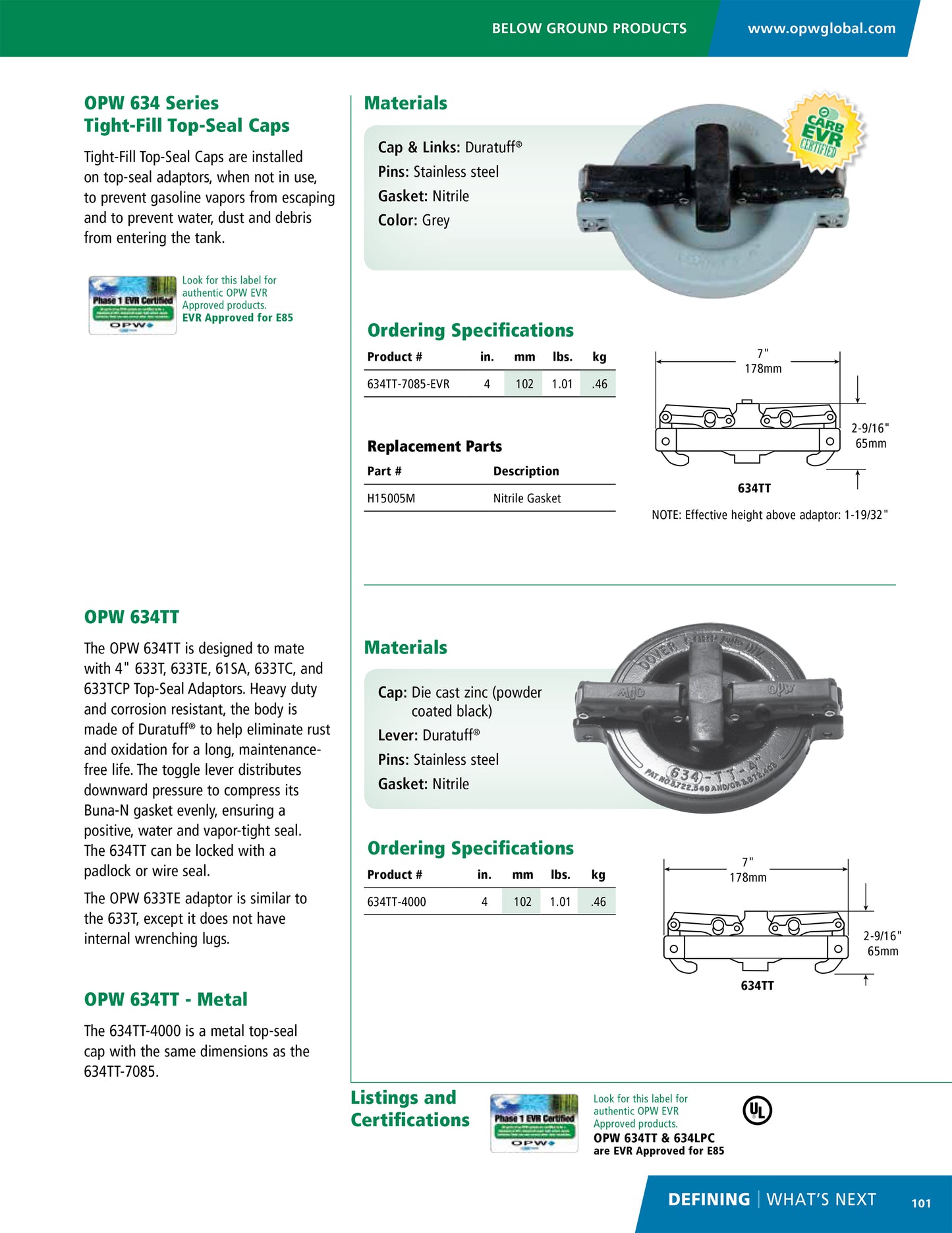 OPW FC 634TT-7085-EVR Series Tight-Fill Top-Seal Cap - Grey