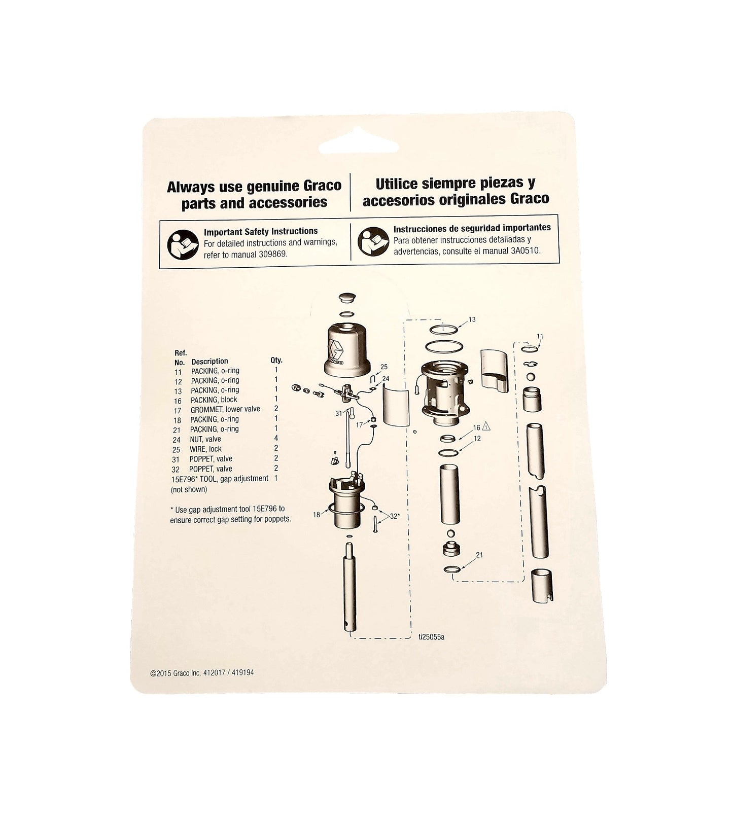 Graco 246918 Repair kit 3:1 Ratio Fire Ball 225 Oil Pumps