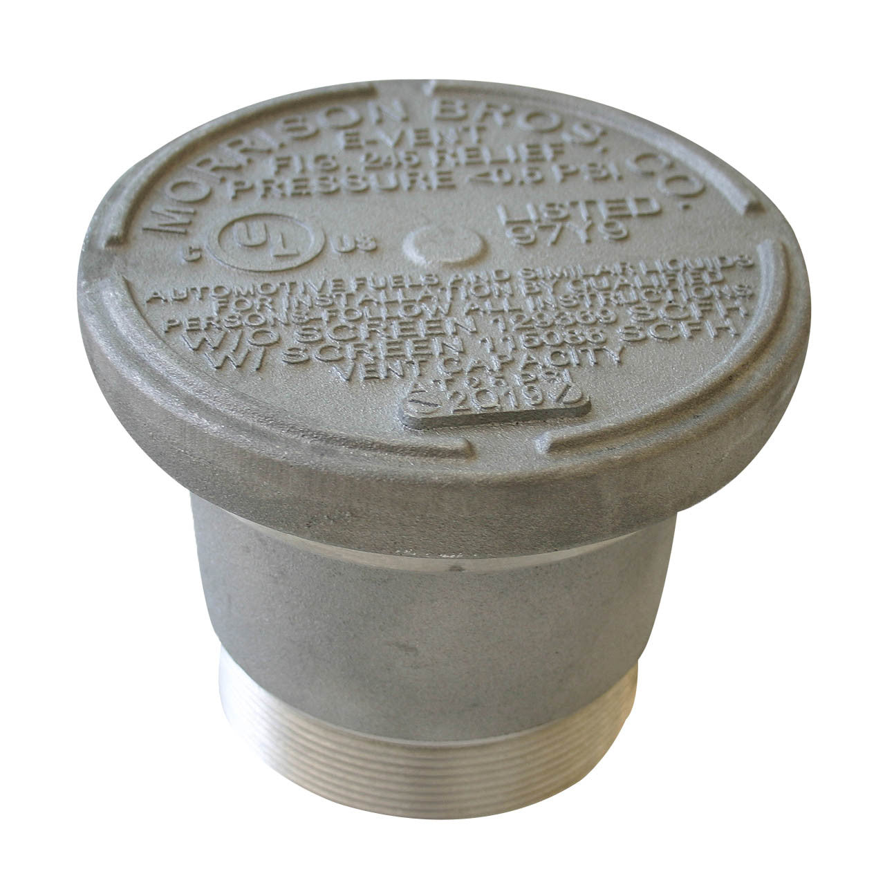 Morrison Bros 245M-0800 AV 8" 8oz Emergency Vent Male Alum.