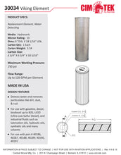 CimTek 30034 Viking Filter Element 10 Micron - Hydrosorb