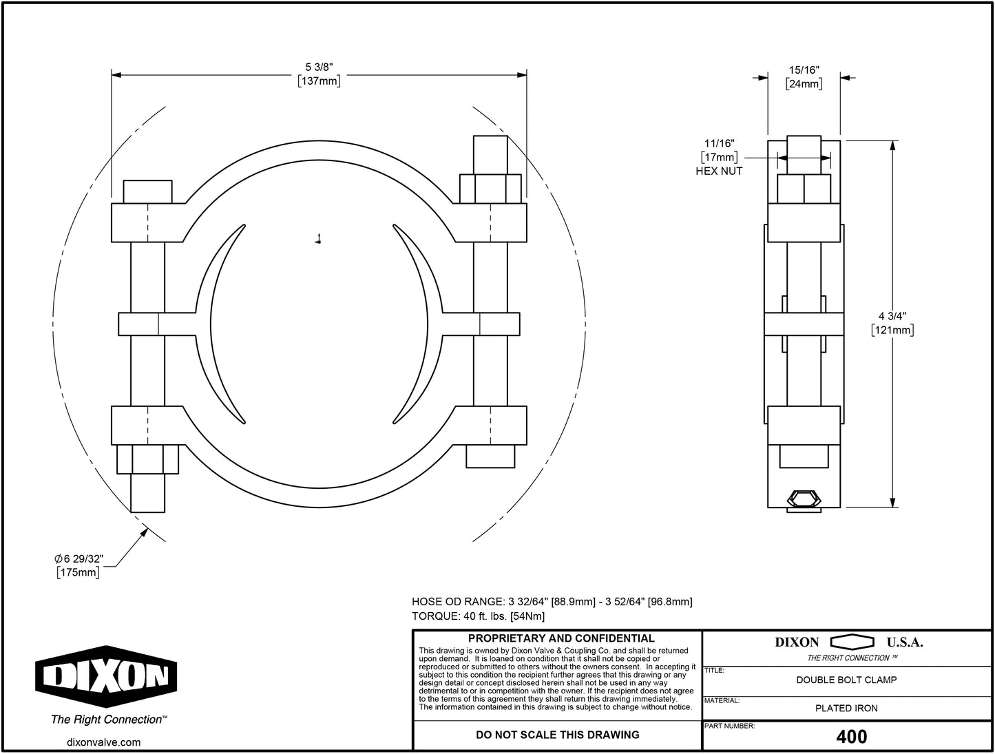 Dixon 400 2-Bolt Clamp 3-1/2" - 3-13/16"