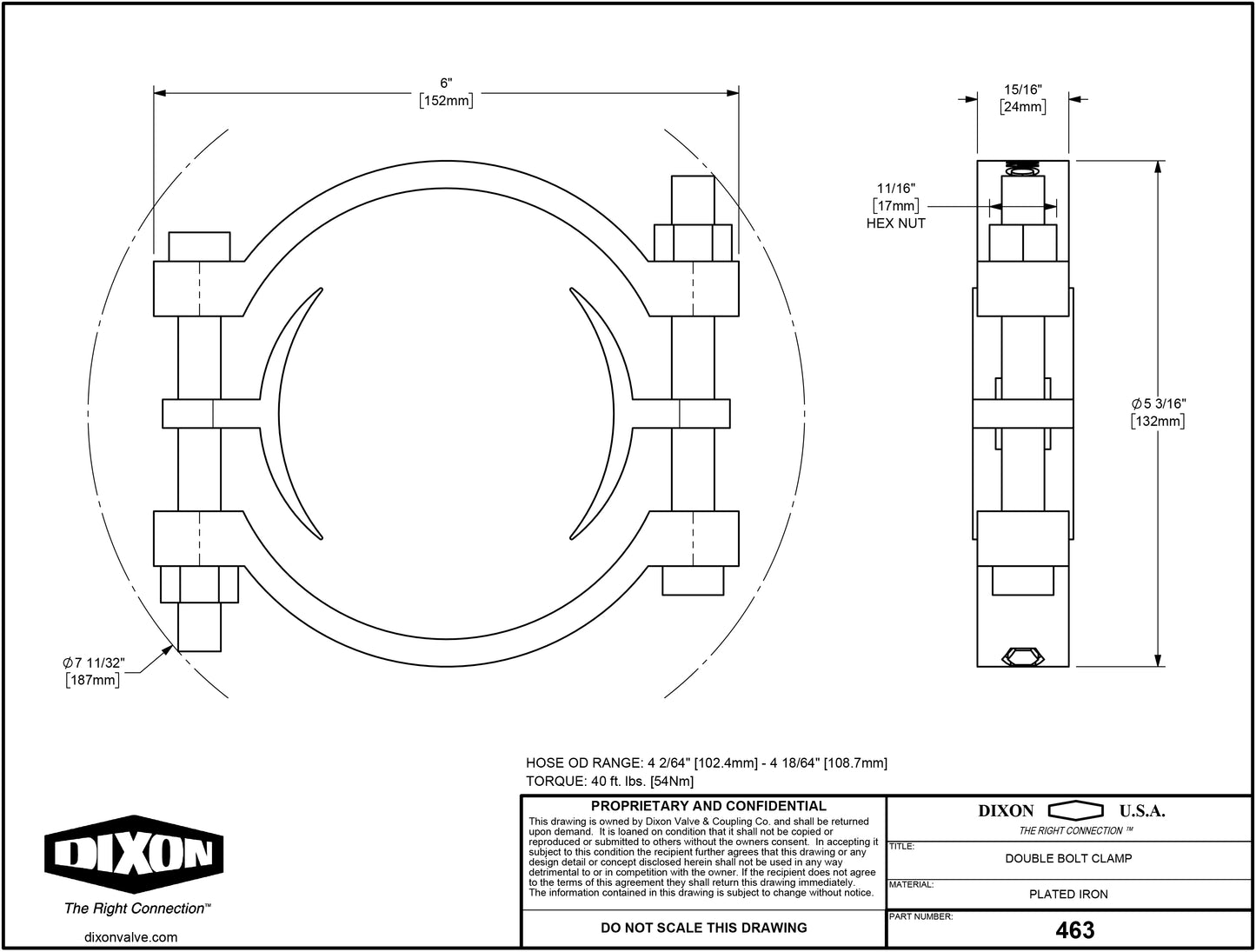 Dixon 463 2-Bolt Clamp 4-2/64" - 4-18/64"