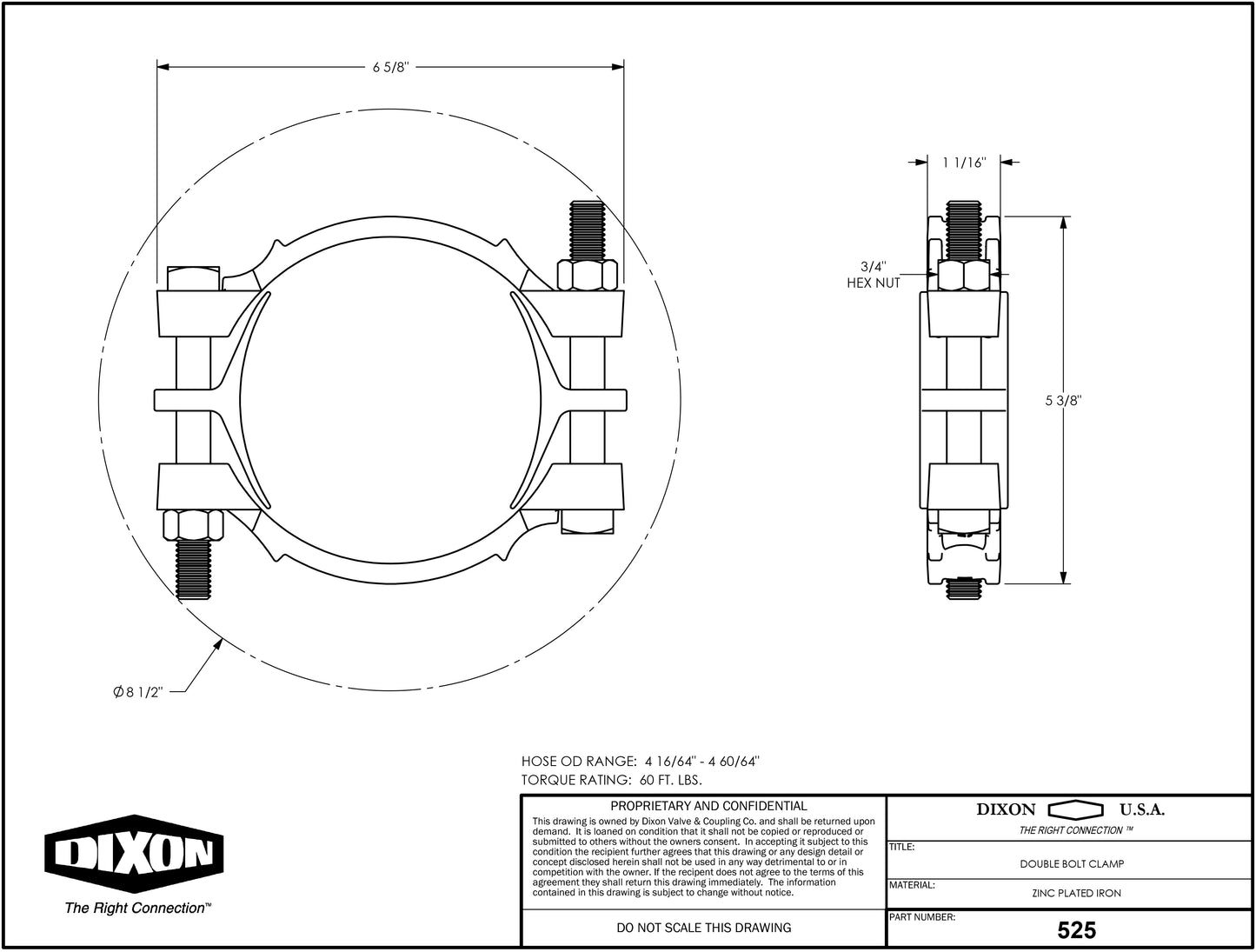 Dixon 525 2-Bolt Clamp 4-1/4" - 4-15/16"