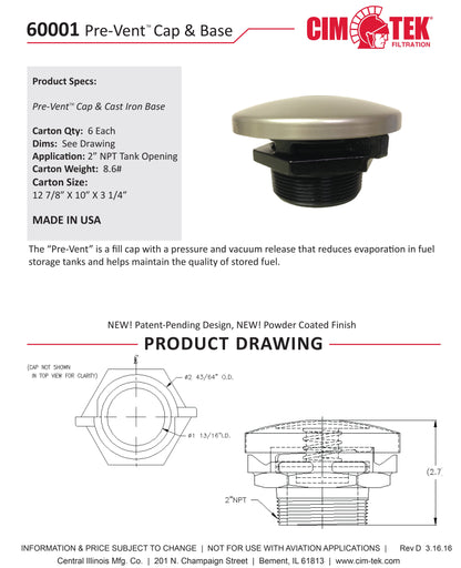 CimTek 60001 Pre-Vent Cap & Base