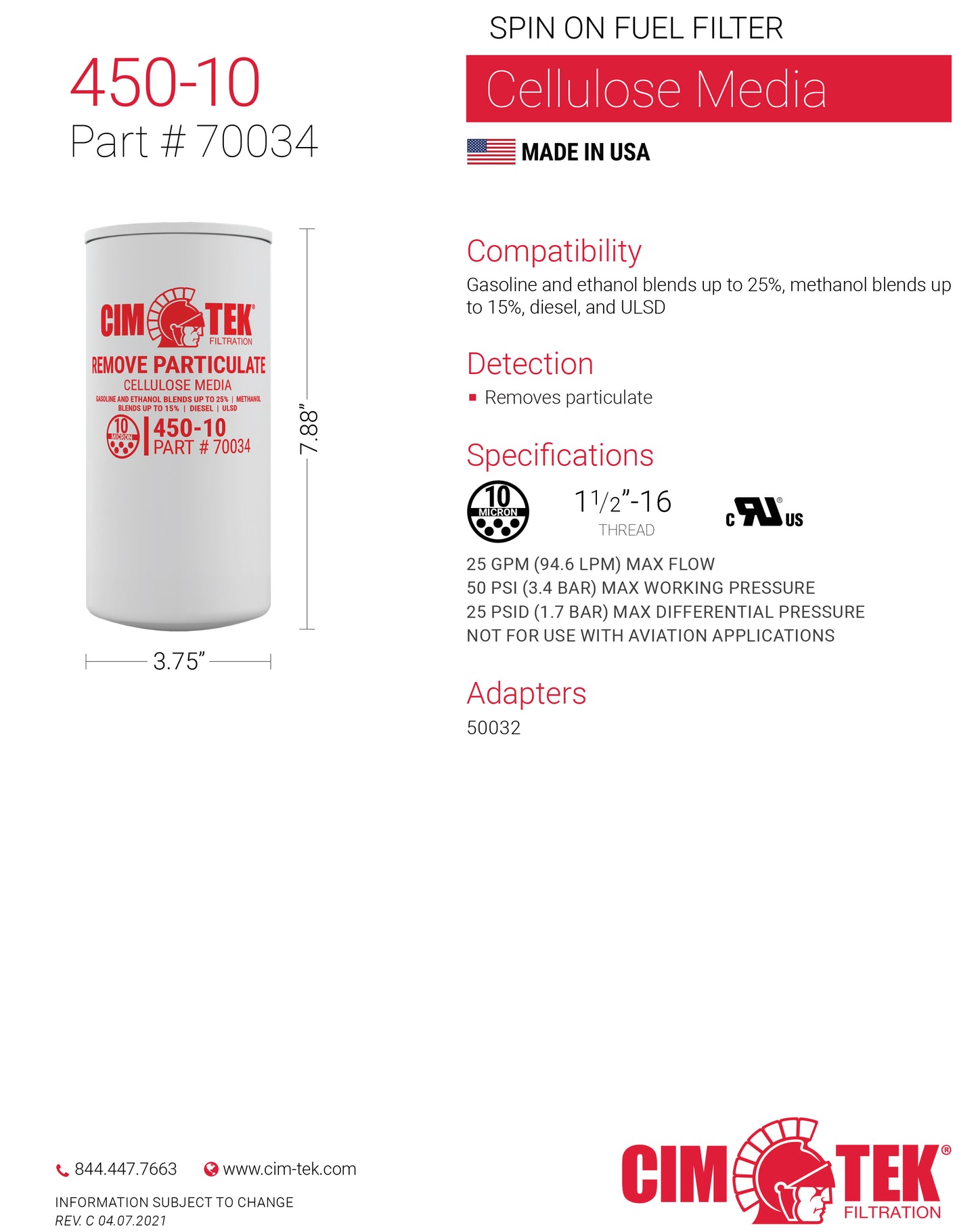 CimTek 70034/450-10 Service Station Filter 10 Micron - 12 Pack