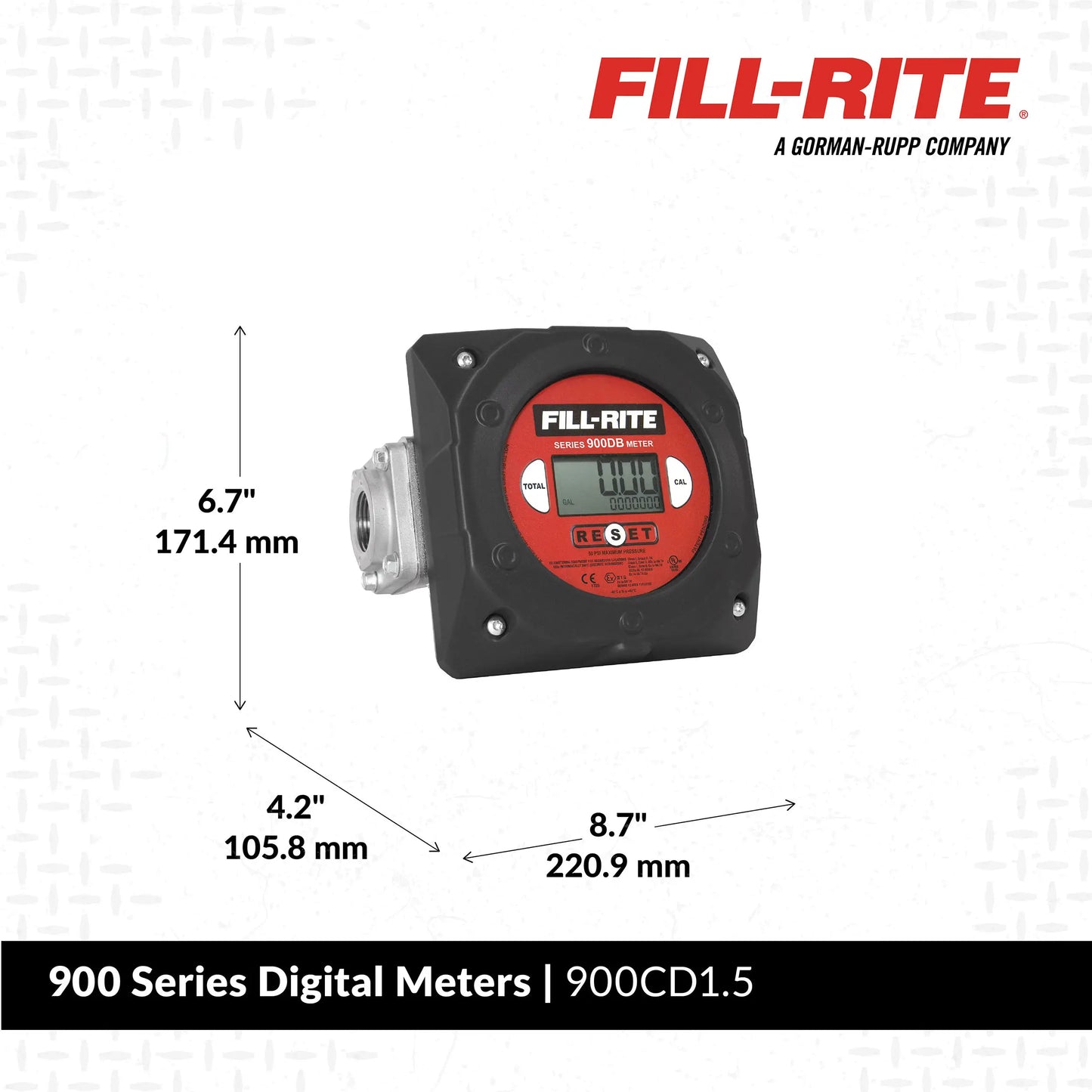 Fill-Rite 900CD1.5 1-1/2"npt 6-40 GPM 4-Digit Digital Fuel Transfer Meter