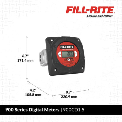 Fill-Rite 900CD1.5 1-1/2"npt 6-40 GPM 4-Digit Digital Fuel Transfer Meter