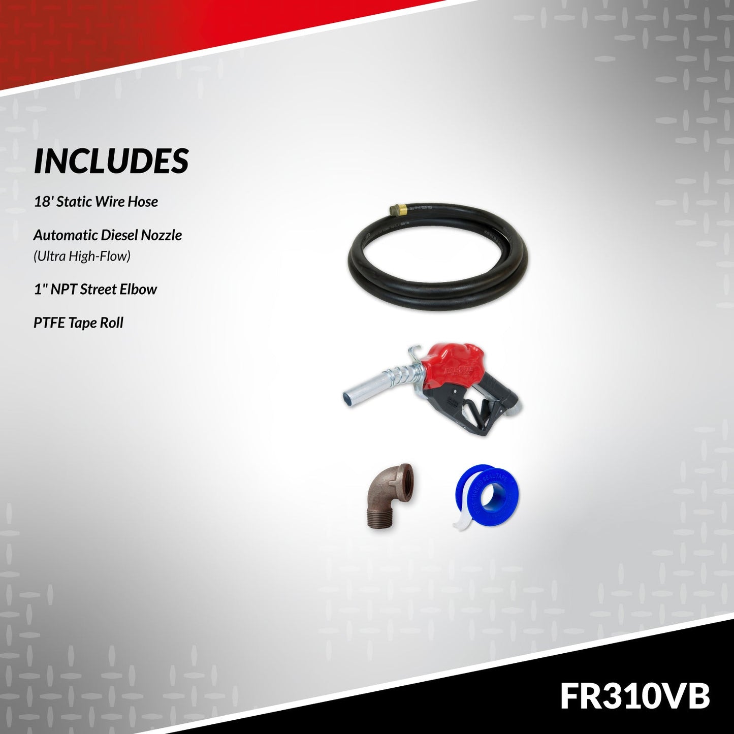 Fill-Rite FR310VB 115/230V Fuel Transfer Pump wo/Meter with 1"x18' Discharge Hose, Automatic Nozzle 30GPM