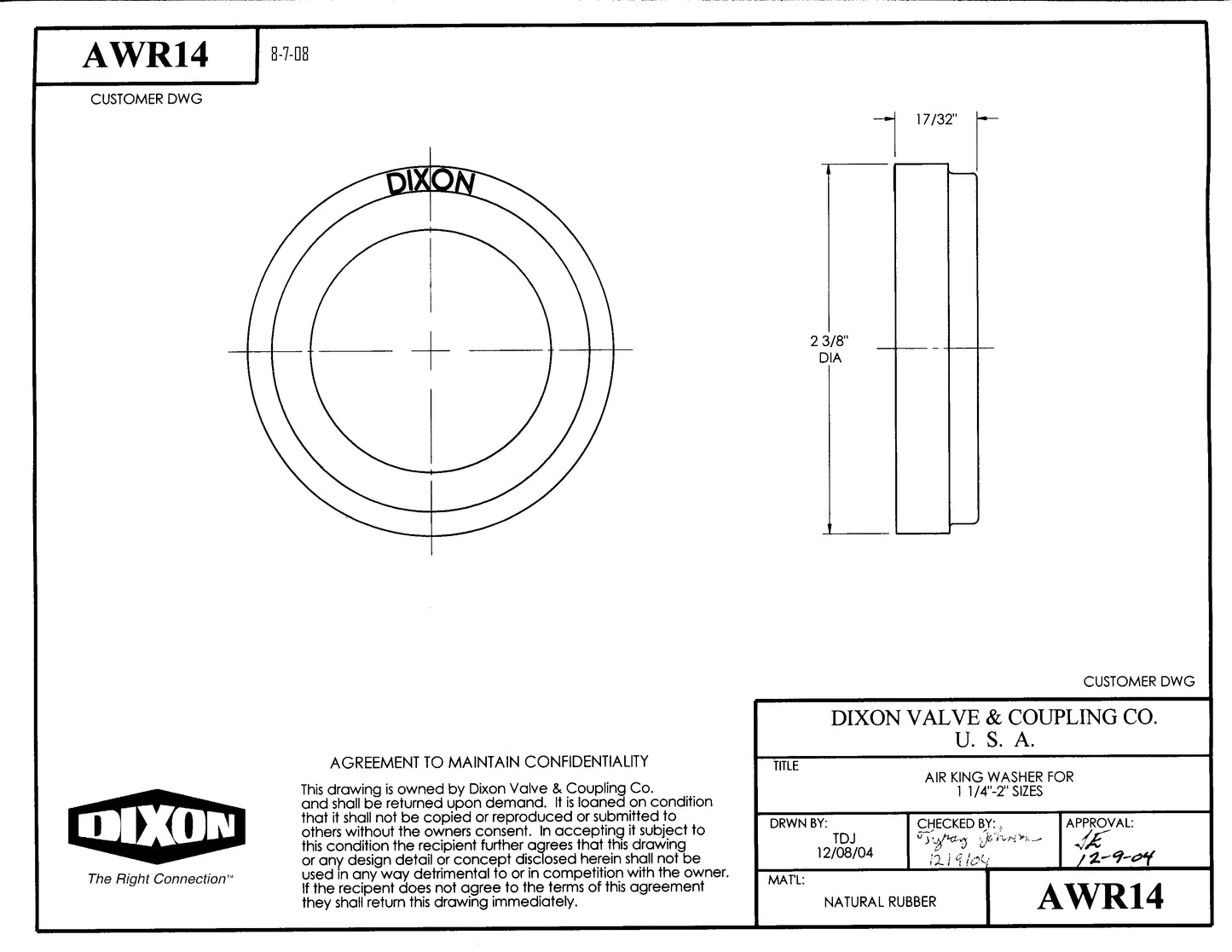 Dixon AWR14 Air King Universal Coupling Gasket