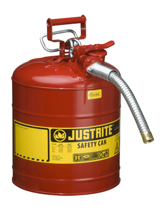 Justrite 5gal Type 2 Safety Can w/ Safe Squeeze Trigger and Spout For Flammable Fuels