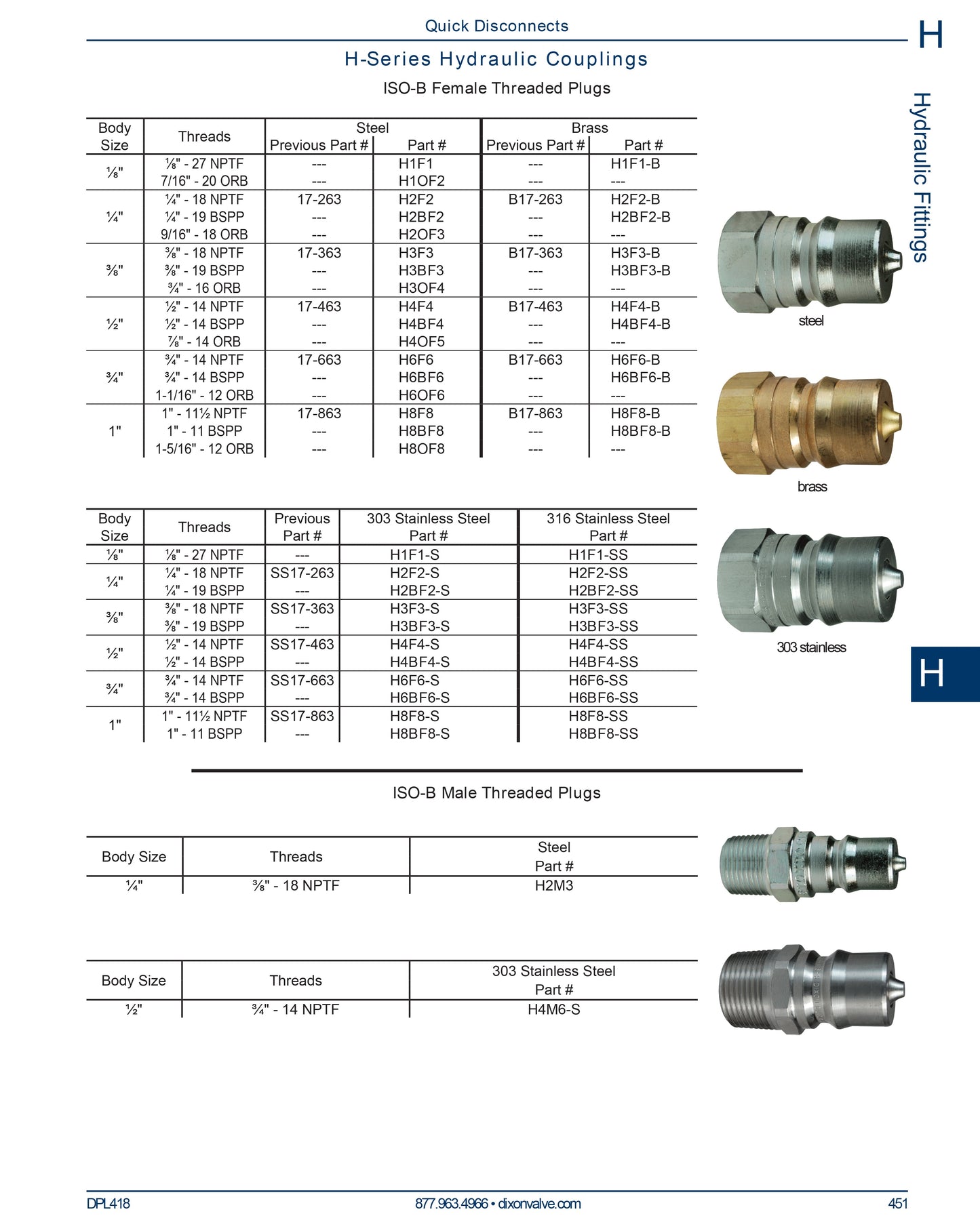 Dixon H-Series Hydraulic Adapter x Female NPT, Steel Plated, Quick Connect