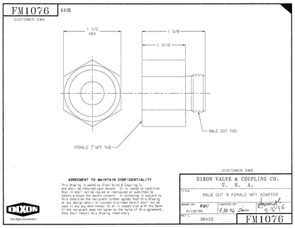 Dixon FM1076 1" FNPT X 3/4" MGHT Adapter