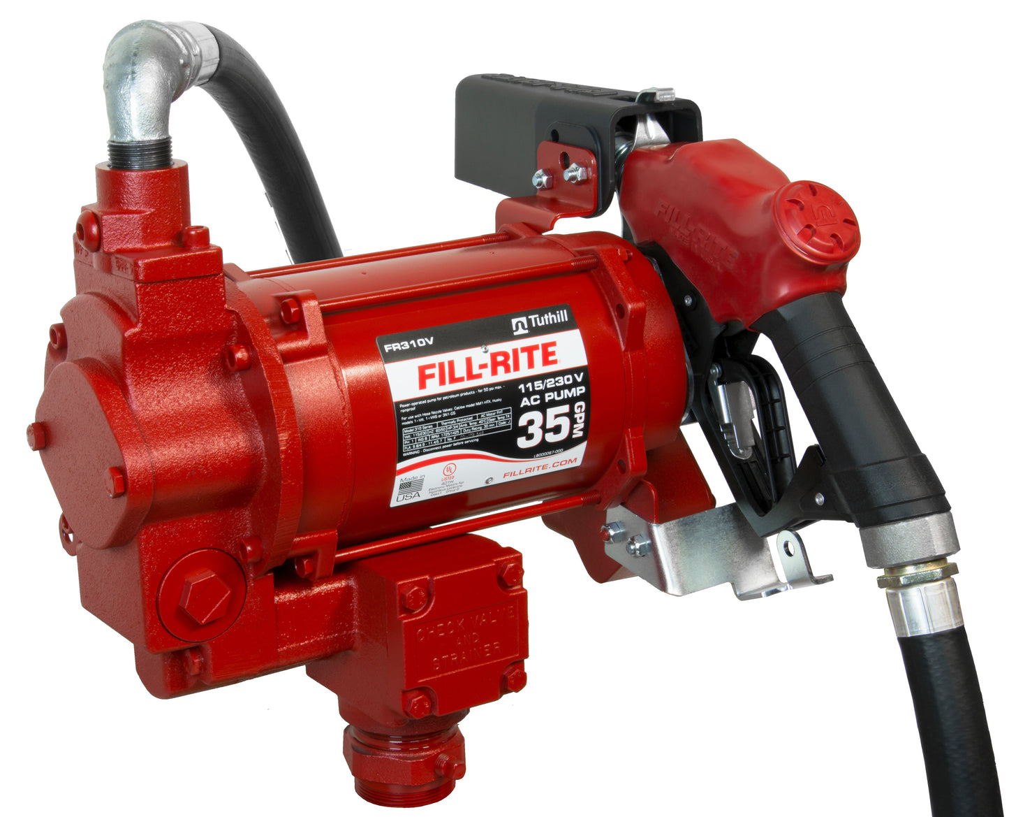 Fill-Rite FR310VB 115/230V Fuel Transfer Pump wo/Meter with 1"x18' Discharge Hose, Automatic Nozzle 30GPM