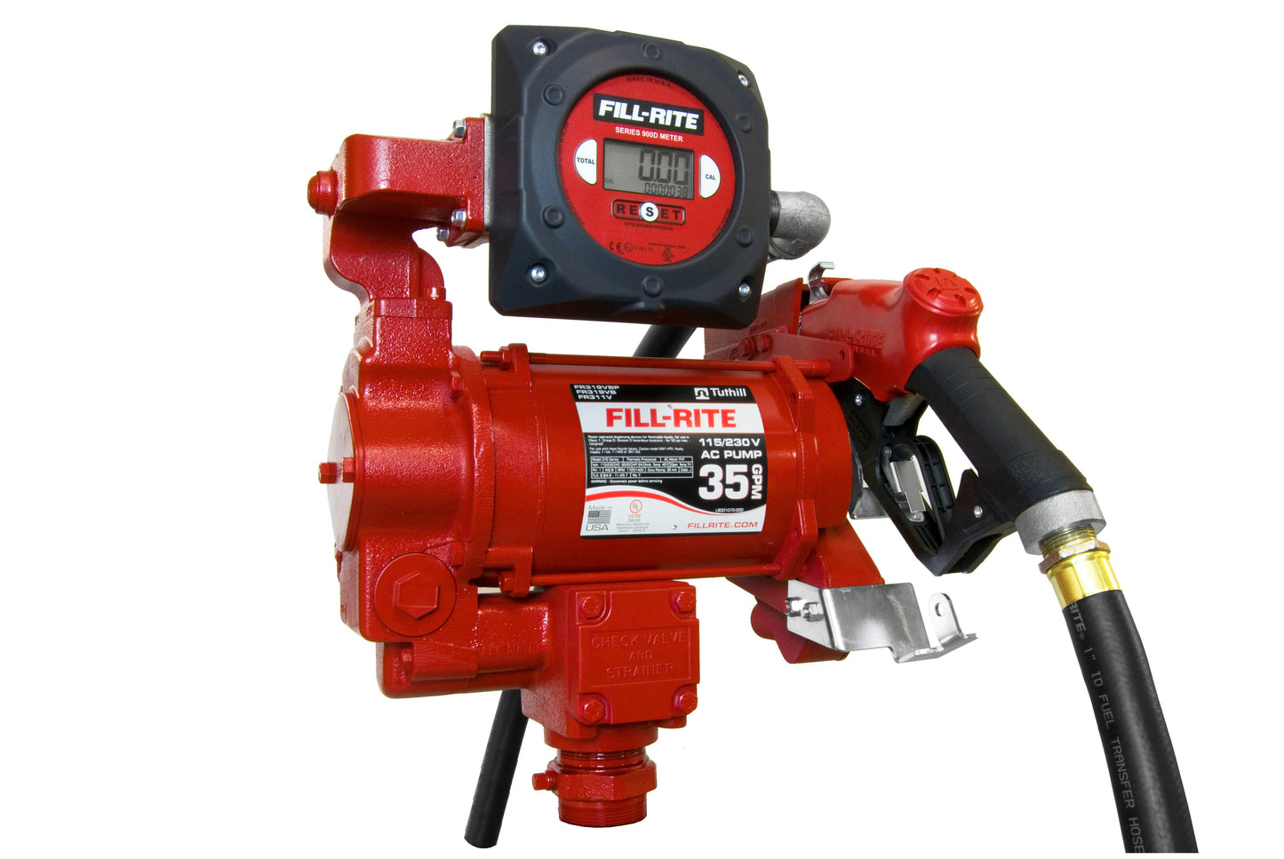 Fill-Rite FR319VB 115/230V AC Fuel Transfer Pump w/Digital Meter & 1"x18' Discharge Hose, Automatic Nozzle