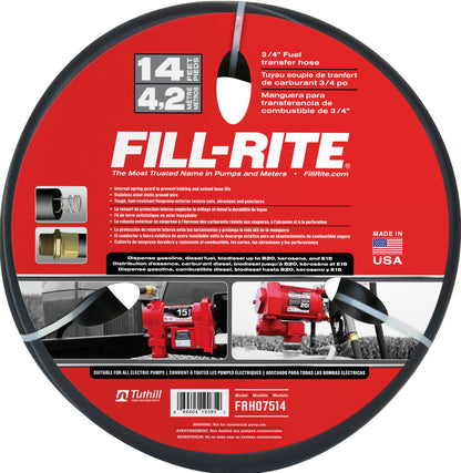 Fill-Rite FRH07514 3/4" x 14' Hose with Static Wire and Internal Spring Guards