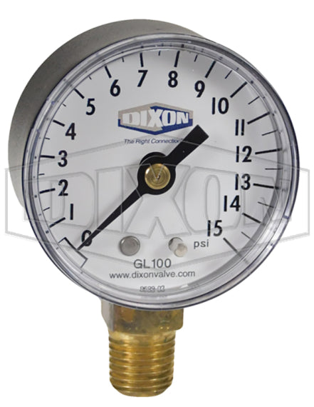 Dixon GL100 1/4" 0-15psi ABS Standard Dry Lower Mount Gauge