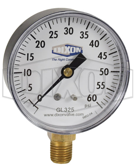 Dixon GL325 1/4" 0-60psi ABS Standard Dry Lower Mount Gauge