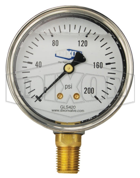 Dixon GLS435 1/4" 0-1000psi Stainless Liquid Filled Gauge