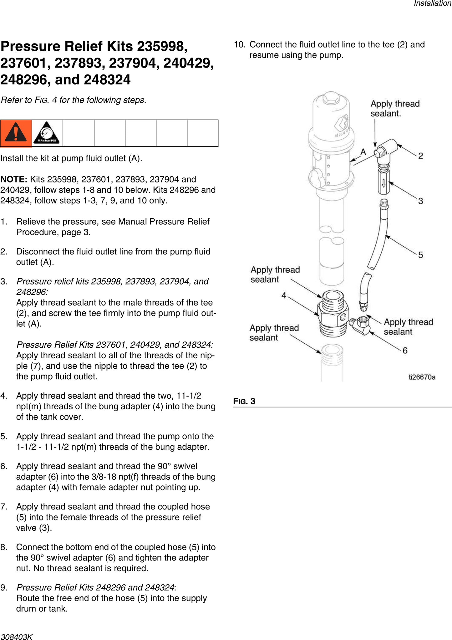Graco 235998, 600 PSI Thermal Relief Kit For Series C, Fire-Ball 225, 3:1 and 1/4:1 Dyna-Star Oil Pumps