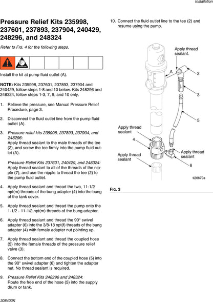 Graco 235998, 600 PSI Thermal Relief Kit For Series C, Fire-Ball 225, 3:1 and 1/4:1 Dyna-Star Oil Pumps