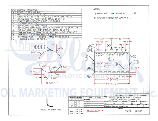 IOME 300 Gallon 38" UL Single Wall AST for Fuel and Oil - Steel Painted White(UL142)