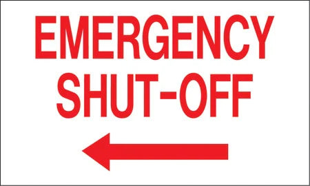 Decals For Fuel Storage Tanks - "Emergency Shut Off" Arrow 5" Wide X 3" Tall