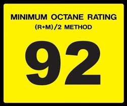 Octane Rating "92" Decal - Standard