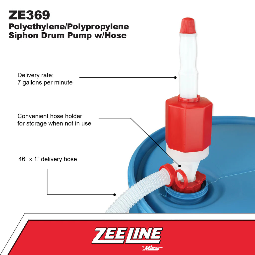 Zeeline by Milton ZE369W Polyethylene/Polypropylene Siphon Drum Pump With Hose