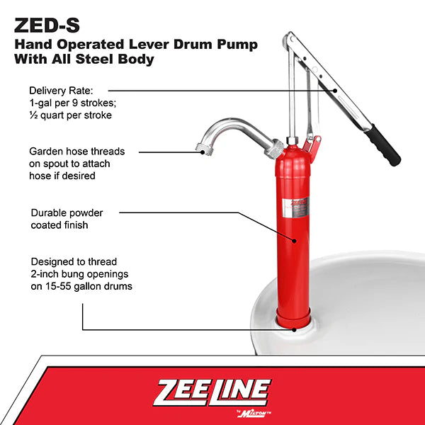 Zeeline by Milton ZED-S Hand Operated Lever Drum Pump with All Steel Body (1 Gallon Per 9 Strokes)