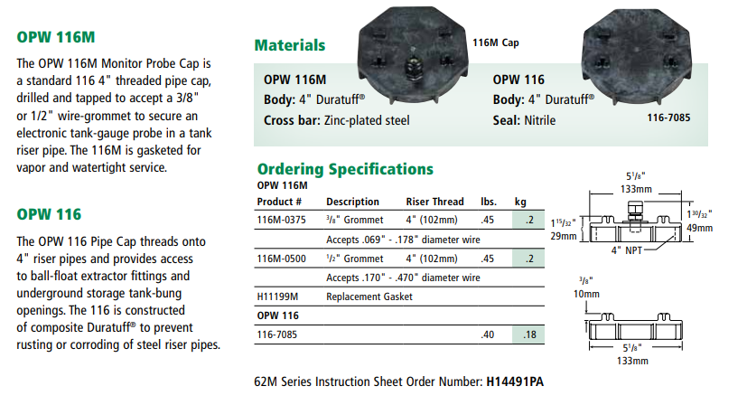 OPW FC 116M-0500 4" Duratuff Monitor Cap w/ 1/2"Adapter