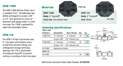OPW FC 116M-0500 4" Duratuff Monitor Cap w/ 1/2"Adapter