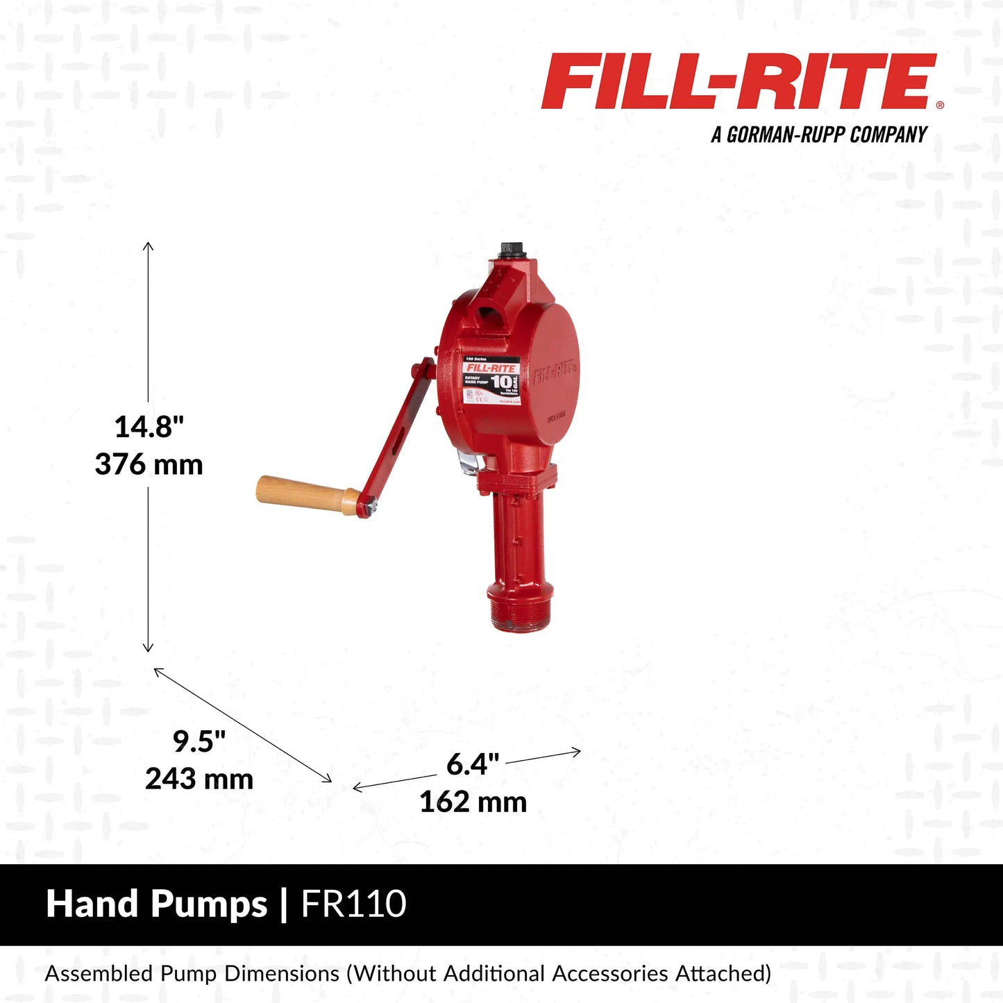 Fill-Rite FR110 Rotary Hand-Operated Fuel Transfer Pump, Pump Only, 2" Bung Mounted