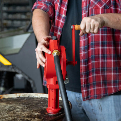 Fill-Rite FR112 Rotary Hand-Operated Fuel Transfer Pump with Nozzle Spout, 3/4" x 8' Hose, 1" Telescoping Steel Suction Tube(20"-34.5"), 2" Bung Mounted