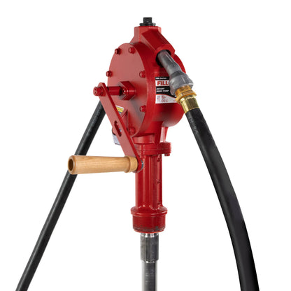 Fill-Rite FR112 Rotary Hand-Operated Fuel Transfer Pump with Nozzle Spout, 3/4" x 8' Hose, 1" Telescoping Steel Suction Tube(20"-34.5"), 2" Bung Mounted