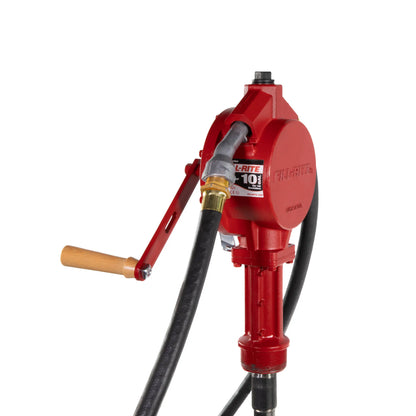 Fill-Rite FR112 Rotary Hand-Operated Fuel Transfer Pump with Nozzle Spout, 3/4" x 8' Hose, 1" Telescoping Steel Suction Tube(20"-34.5"), 2" Bung Mounted