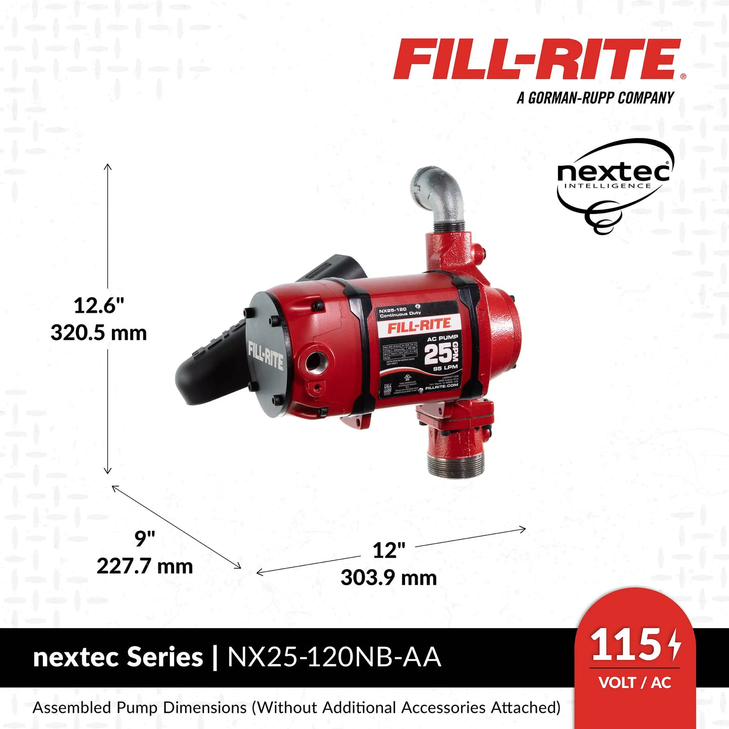 Fill-Rite NX25-120NB-AA 120V AC 25 GPM Fuel Transfer Pump with Automatic Diesel Nozzle, 1" X 18' UL Hose, 2" Bung Mounted