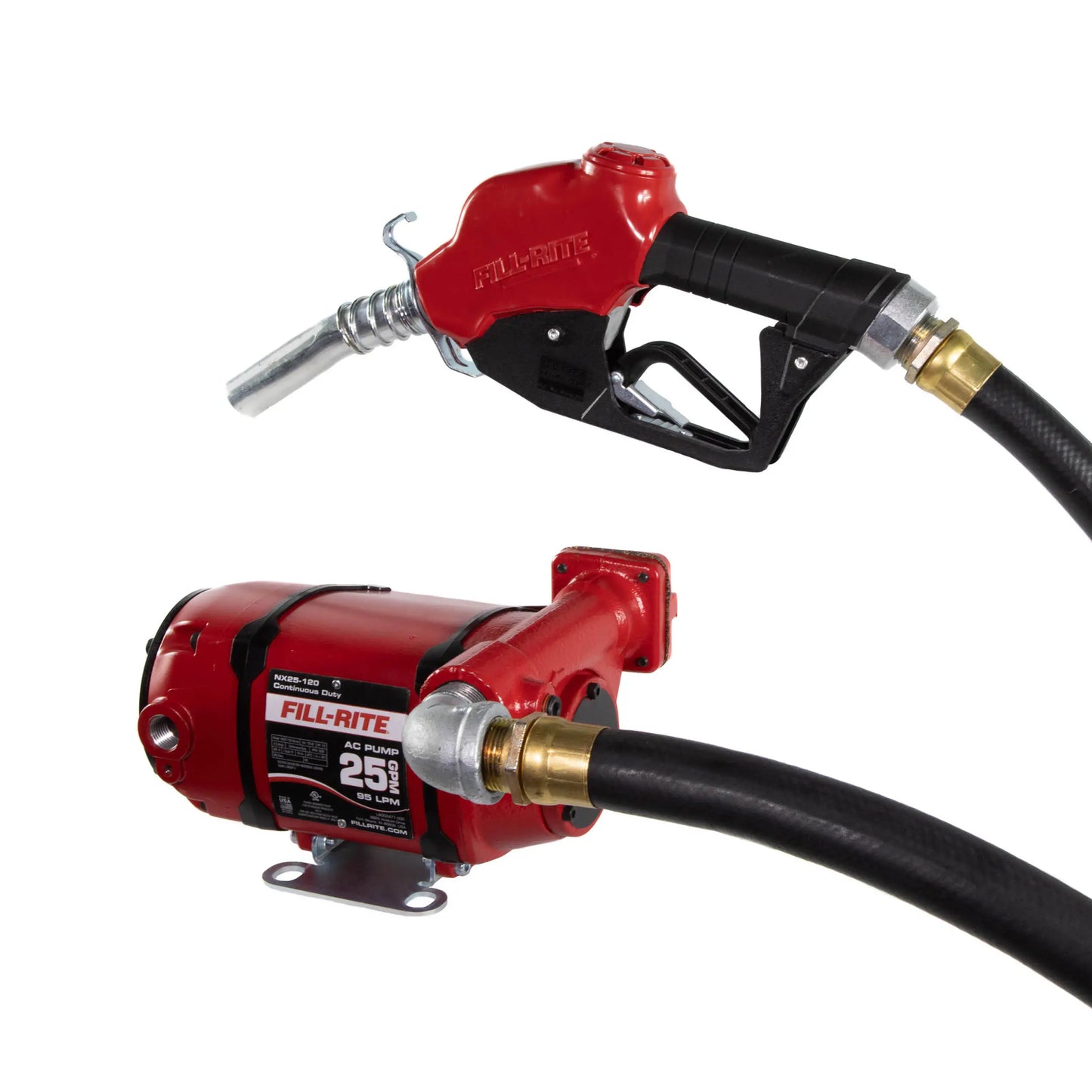 Fill-Rite NX25-120NF-AA 120V AC 25 GPM Fuel Transfer Pump with Automatic Diesel Nozzle, 1" X 18' UL Hose, Foot Mounted