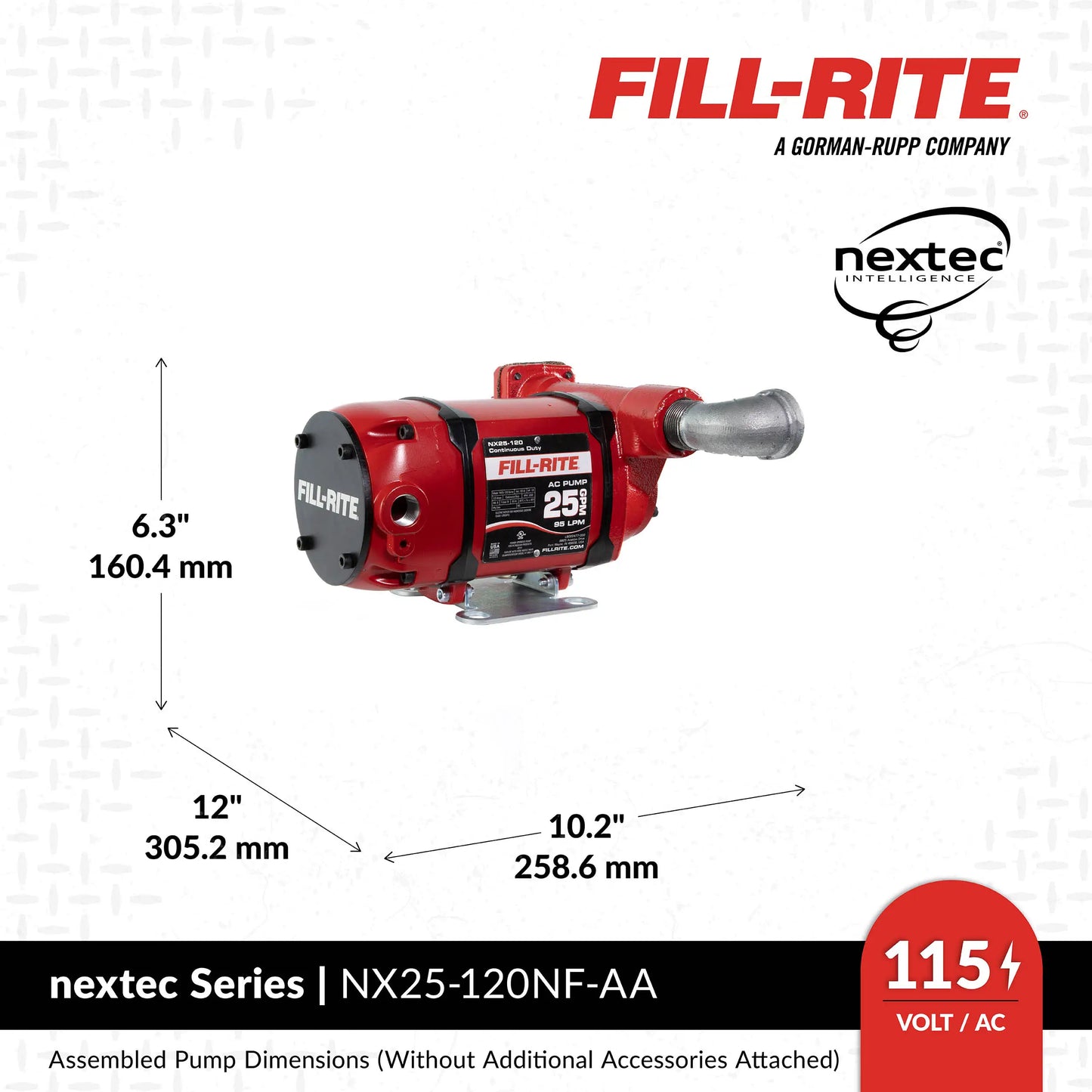 Fill-Rite NX25-120NF-AA 120V AC 25 GPM Fuel Transfer Pump with Automatic Diesel Nozzle, 1" X 18' UL Hose, Foot Mounted