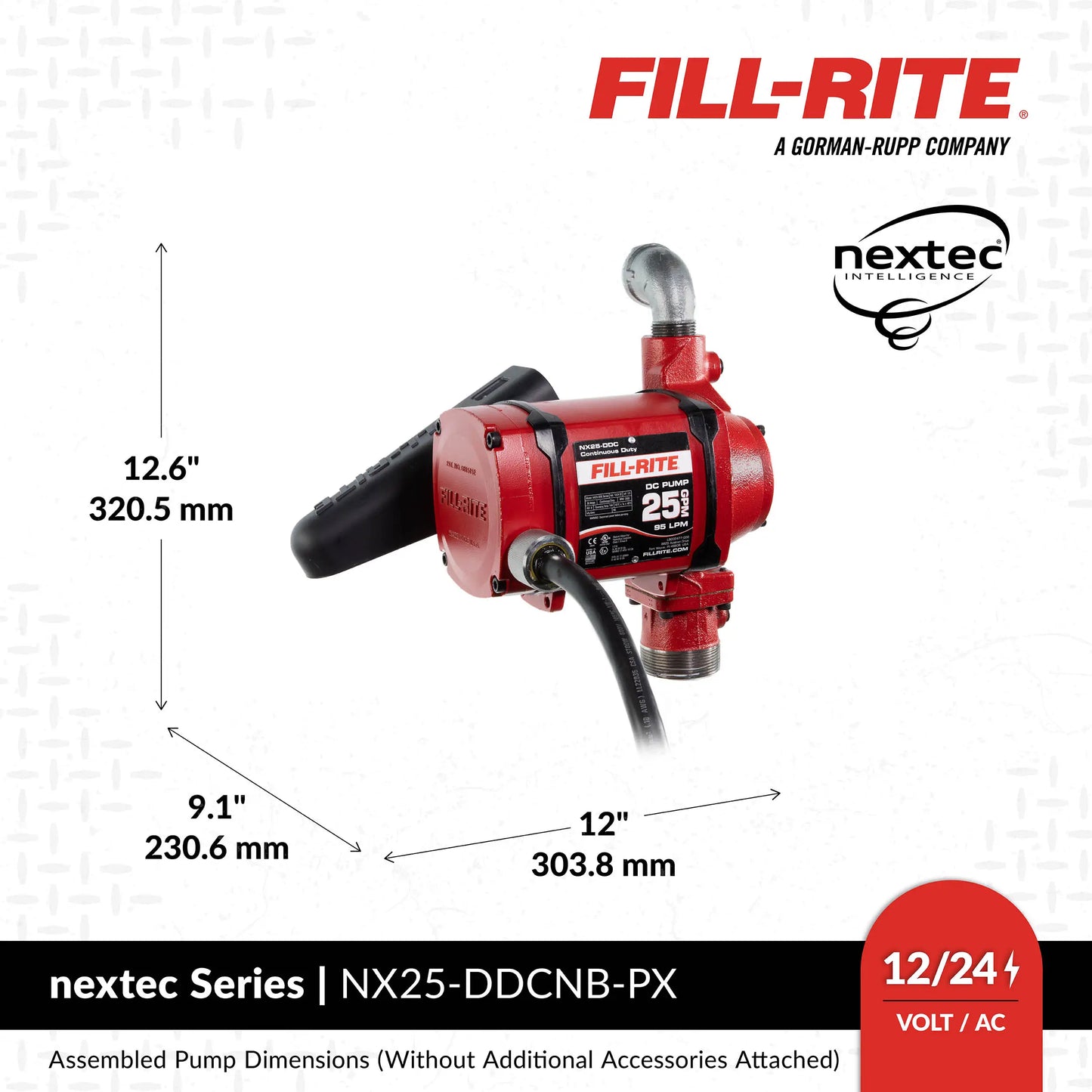 Fill-Rite NX25-DDCNB-PX 12/24V DC 25 GPM Fuel Transfer Pump, Pump Only, 2" Bung Mounted
