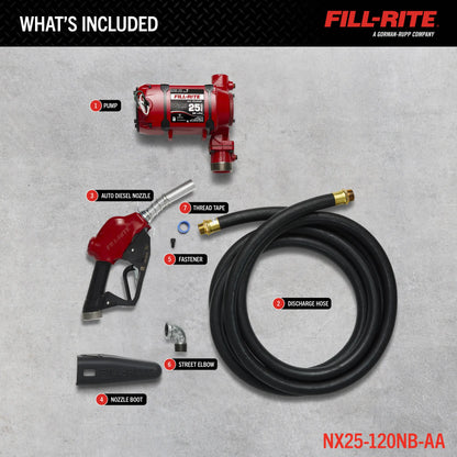 Fill-Rite NX25-120NB-AA 120V AC 25 GPM Fuel Transfer Pump with Automatic Diesel Nozzle, 1" X 18' UL Hose, 2" Bung Mounted