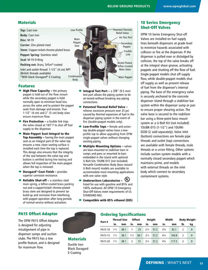 OPW FC 10BFP-5726 1 1/2" Emergency Shut-Off Valve, W/Double Poppet, Female Threaded Top (Outlet)10 Series