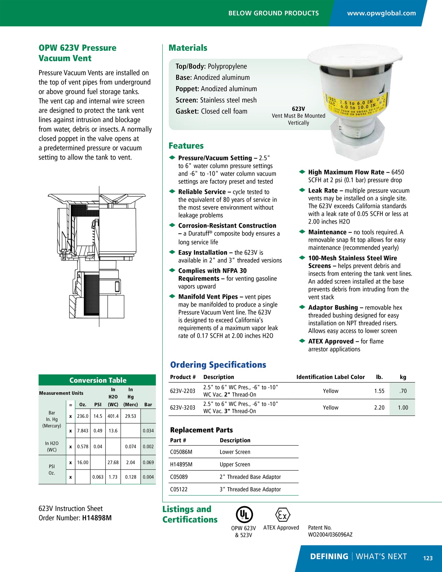 OPW FC 623V-3203 3" Pressure Vacuum Vent