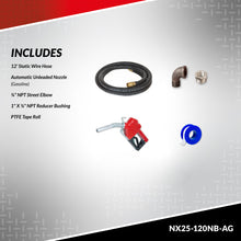 Fill-Rite NX25-120NB-AG 120V AC 25 GPM Fuel Transfer Pump with ¾” X 12’ Hose, ¾” Automatic Unleaded Nozzle
